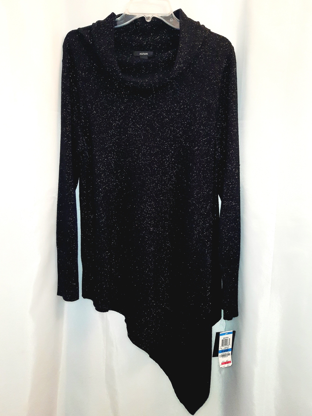 Alfani Black & Metallic Copper Sparkle Cowl Neck Tapered Sweater Womens XL (NWT)